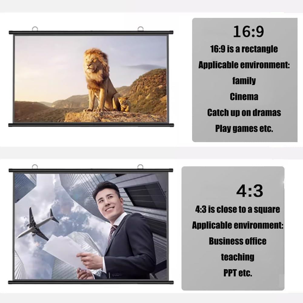 Przenośny ekran projekcyjny HD, wysuwany ekran kinowy 16:9 4:3, mobilny ekran projekcyjny kinowy, 30-calowy ekran projekcyjny 40" 50" 60" 72" z powłoką zapobiegającą zagnieceniom (50 Inch(16:9))