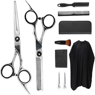 Professional Hair Cutting Scissors Set - 10 Pcs Hairdressing Scissors Kit Hair Thinning Shears,Hair Razor Comb, Clips, Cape, Hairdressing Kit,Barber Set,Hair Cutting Shears for Barber Salon and Home