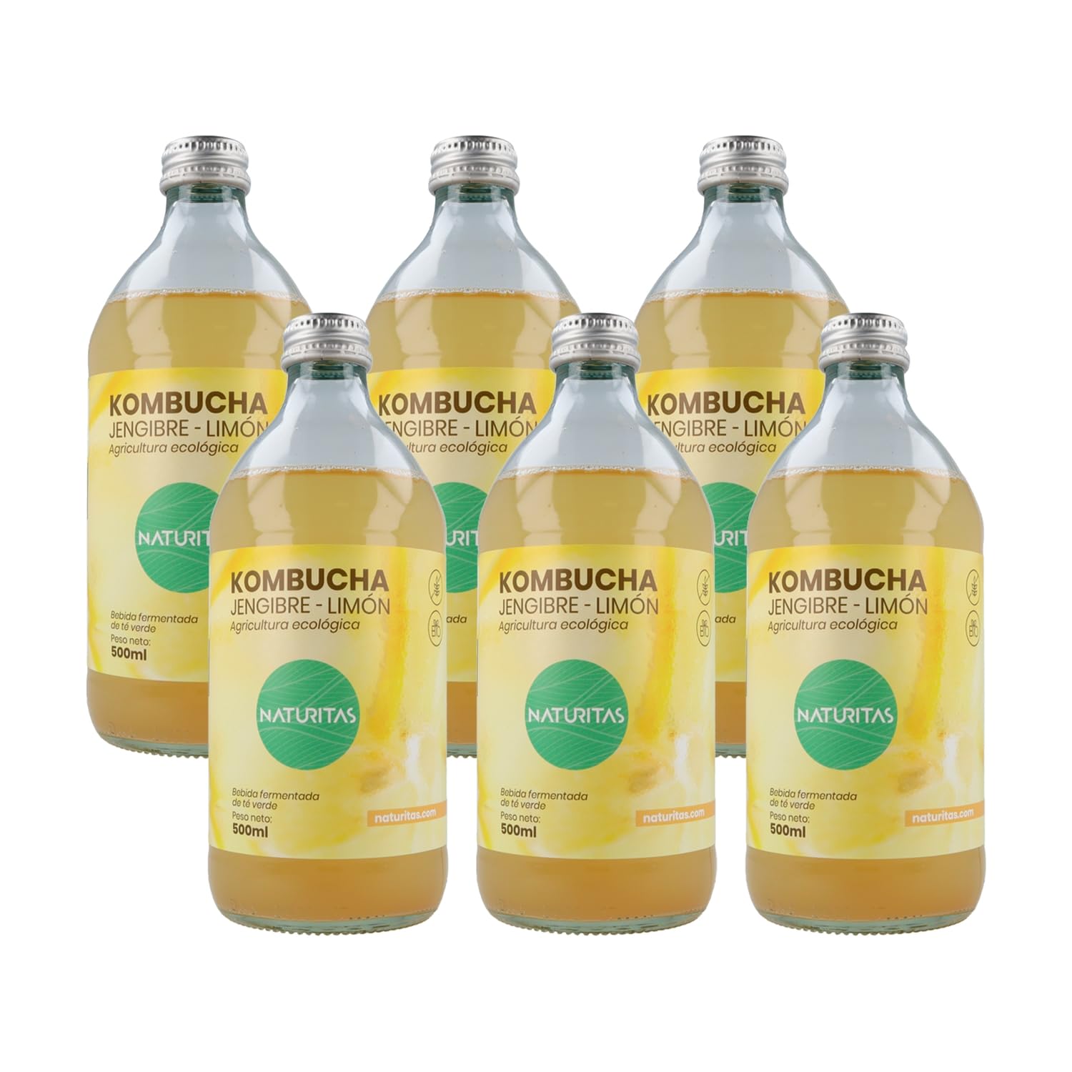 Pack 6x Kombucha Zenzero e Limone Bio 500ml Naturitas Essentials | Bevanda sana | Aiuta la digestione | Frizzante | Probiotico