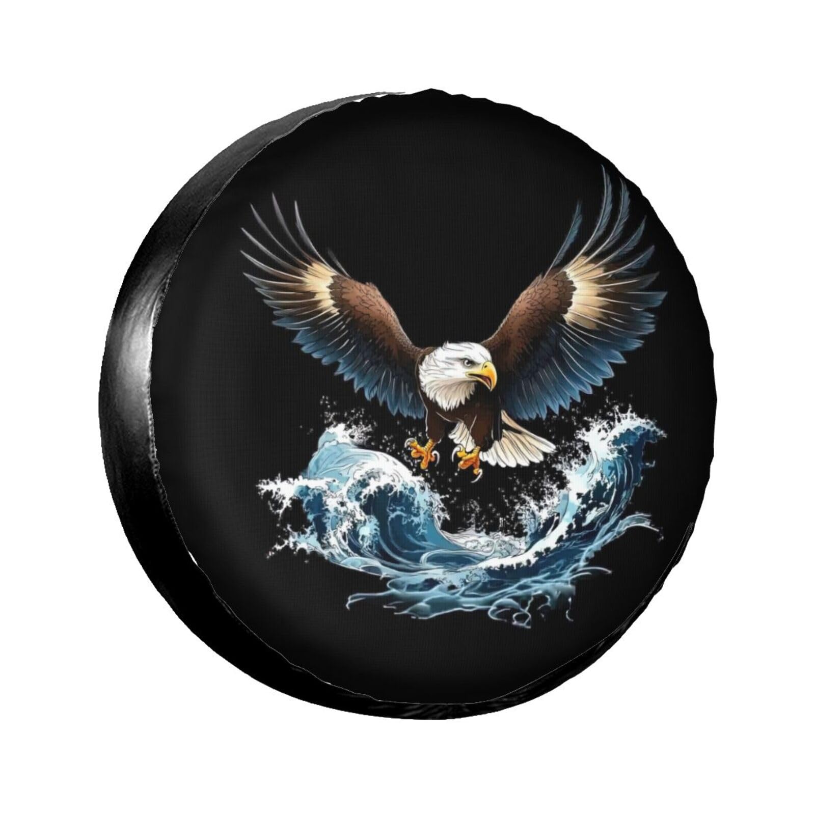 LOJAOGON Bald Eagle Flying Wave Spare Tire Cover Wheel Protectors Dust-Proof Wheel Tire Cover Fit Trailer, Rv, Sand Many Vehicle 17inch