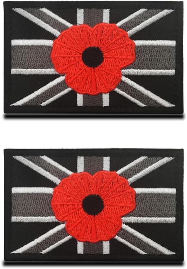 2 Packs British Union Jack/Rose Kingdom Embroidered Hook and Loop Patch with Great Britain UK Rose Tactical National Morale Emblem for Military Uniforms Jacket Bags Backpack Cap Airsoft