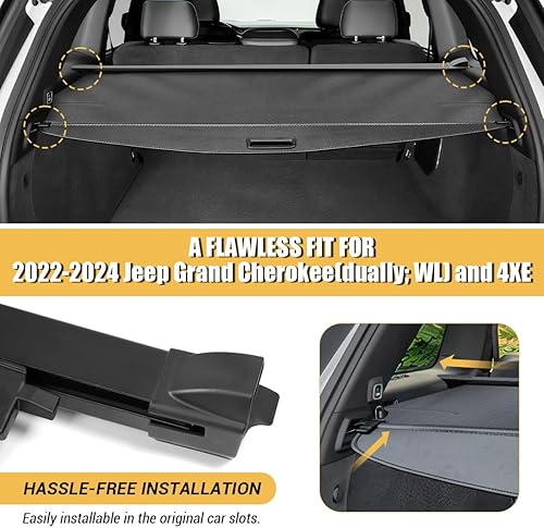 Miniatura 2 de Cubierta de carga retráctil para Jeep Grand Cherokee 2022 2023 2024 2024 Cubierta retráctil para maletero trasero de carga, cubierta de seguridad