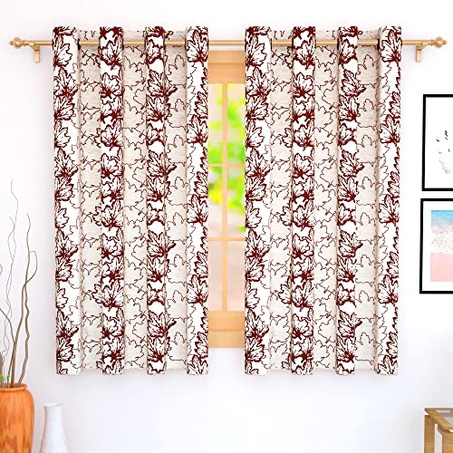 Story@Home Blackout Kitchen Plain Comapss Curtain Thermal Insulated Floral Pattern 1 Piece Window Curtains 5 Feet for Bedroom (Wine Red Color)