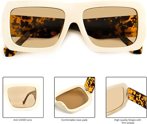 Miniatura 5 de TYA Lentes de sol rectangulares Y2K de moda para mujeres y hombres, retro, de gran tamaño, con marco grueso, protección UV400