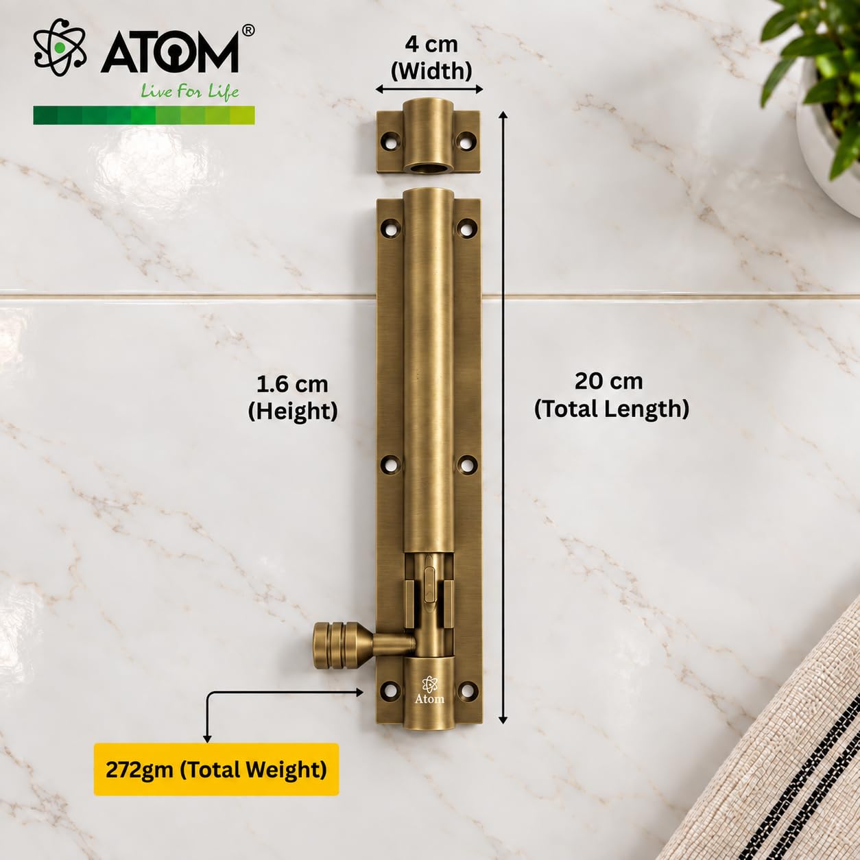 Atom 8 Inch Tower Bolts - Antique Finish (Pack of 4) -3