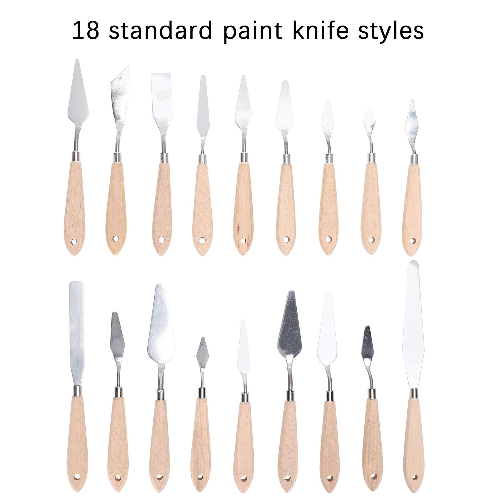 SPAtola, 18 Pezzi SPAtola in Acciaio Inossidabile Coltello da Pittura Accessori per Pittura Ad Olio con Manico in Legno, per Olio, Tela, Strumenti per Pittura Acrilica