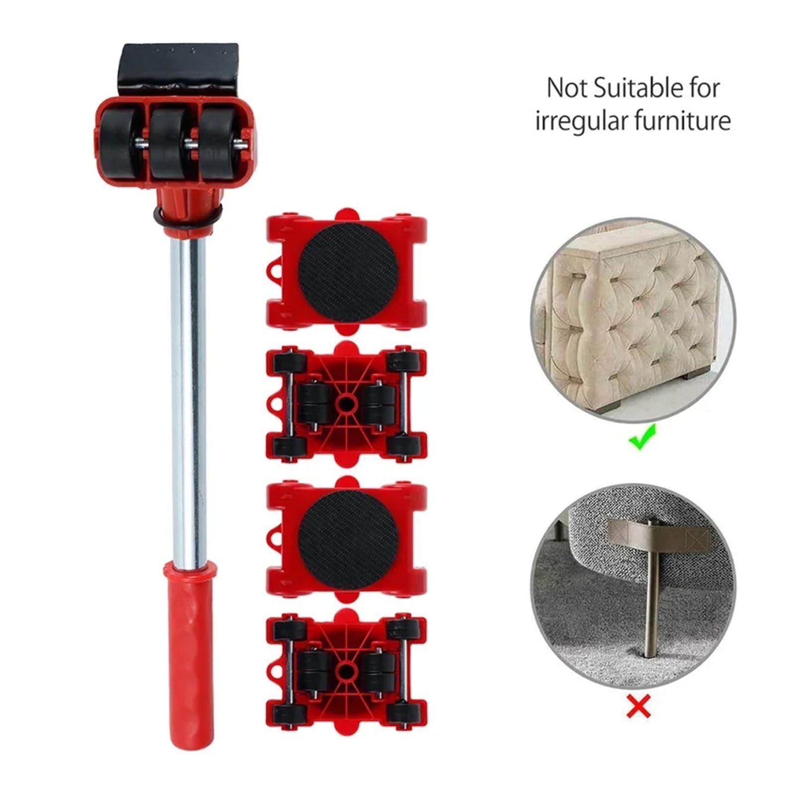 Kit di spostamento mobili 5 pezzi di rotelle a rulli for carichi pesanti | 5Pcs sollevatori mobili, base a rulli pesante, utensile trasporto lavatrice/frigo