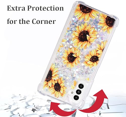 Miniatura 4 de FLOCUTE Funda para Galaxy A13, Galaxy A13 con purpurina floral, transparente, brillante, líquido, suave, cojín de TPU suave, a la moda, para mujer,