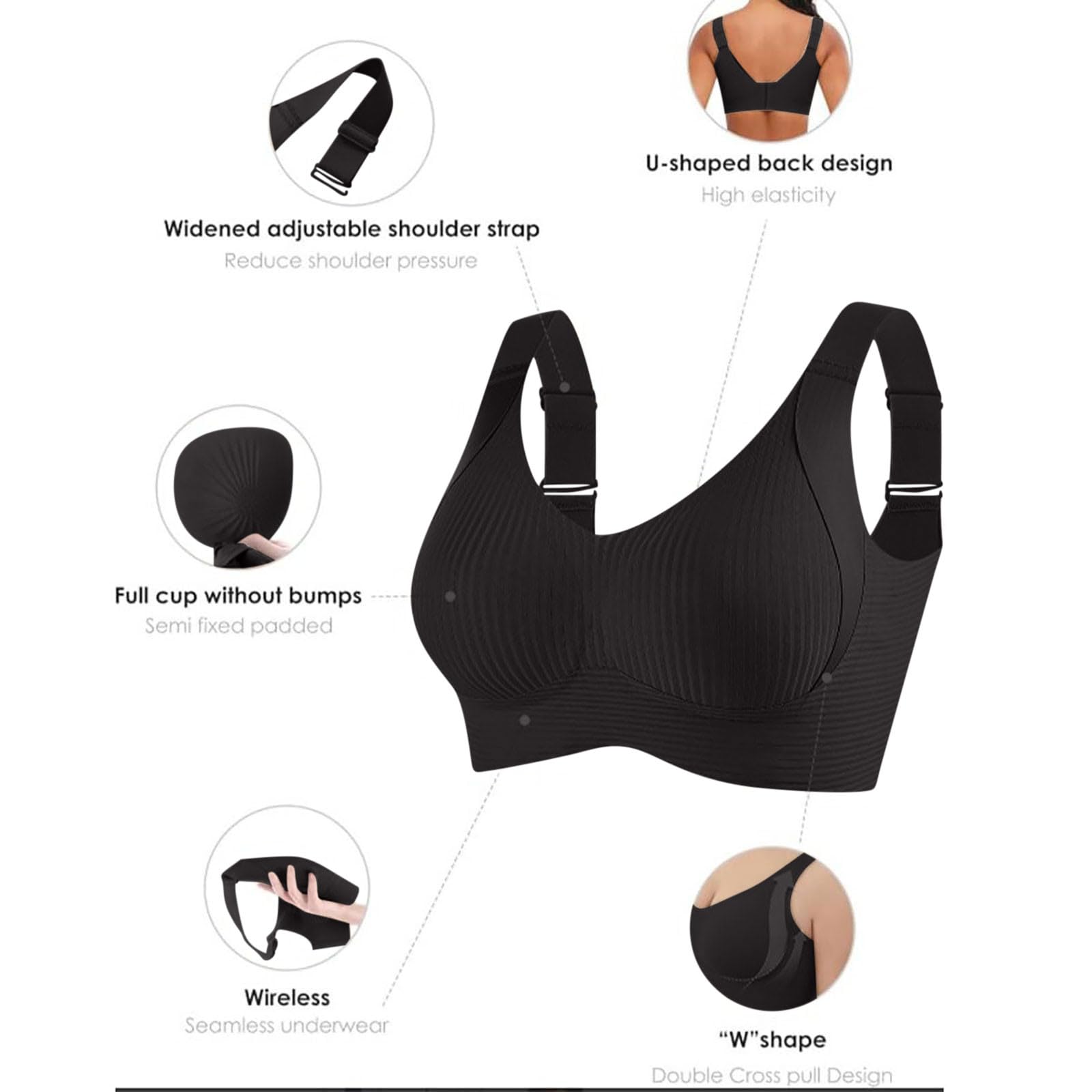 3 Paquete Sujetadores Deportivo sin Aros Mujer Sujetador Push Up sin Costuras Bralette con Escote en V Sexy Sostenes Básicos Cómodo sin Costuras Bra Suave para Diario