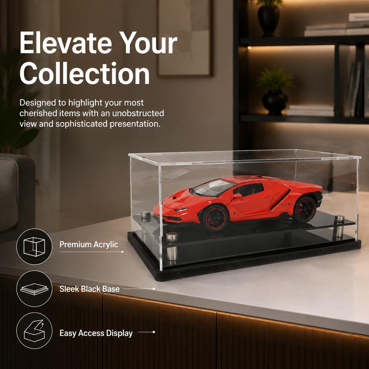 Acryl Vitrine rechteckig 40x20cm, Staubdichter Schaukasten für Figuren und Modellautos, Transparente Display Box mit abnehmbarem Deckel , 40*20*25 cm