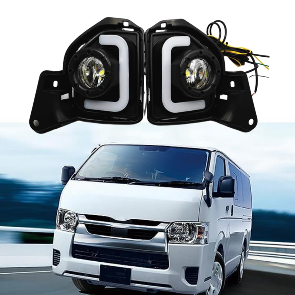 Luces de circulación diurna Riloer, luz LED ámbar + blanca, luz de advertencia para automóvil, indicadores de luz de emergencia de 12 V compatibles con Toyota Hiace 2014-2018