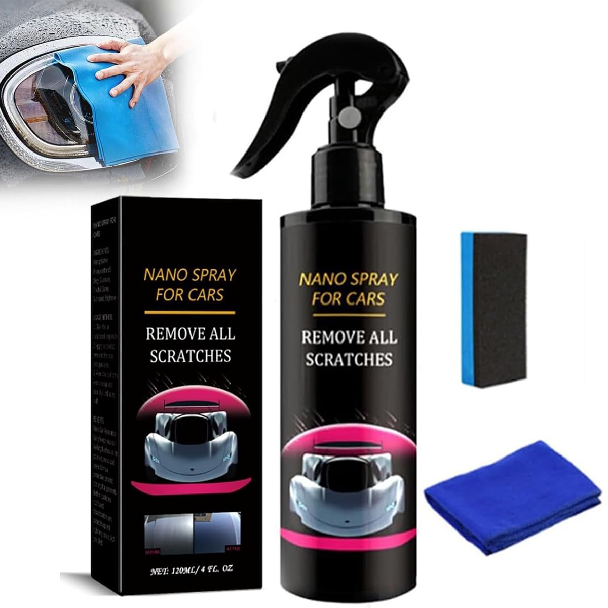 Spray Réparateur Rayures Nuracoat Nano - Pour Carrosserie, Effet Miroir, Hydrophobe - 2 Pièces