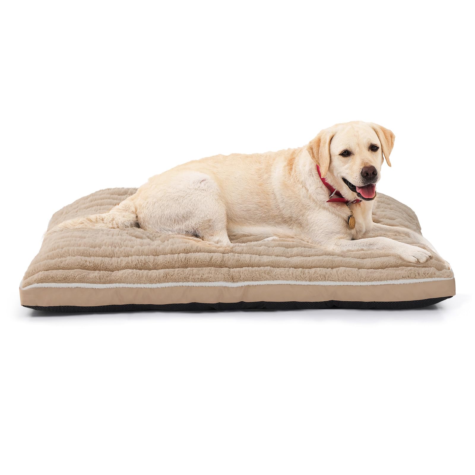 VoltaEcho Plush Dog Bed Mat - Soft Faux Rabbit Fur, Non-Slip Bottom, Machine Washable Pet Bed for Living Room, Crates, Kennel & Floor Use (Beige, 112 x 80 x 7 cm)