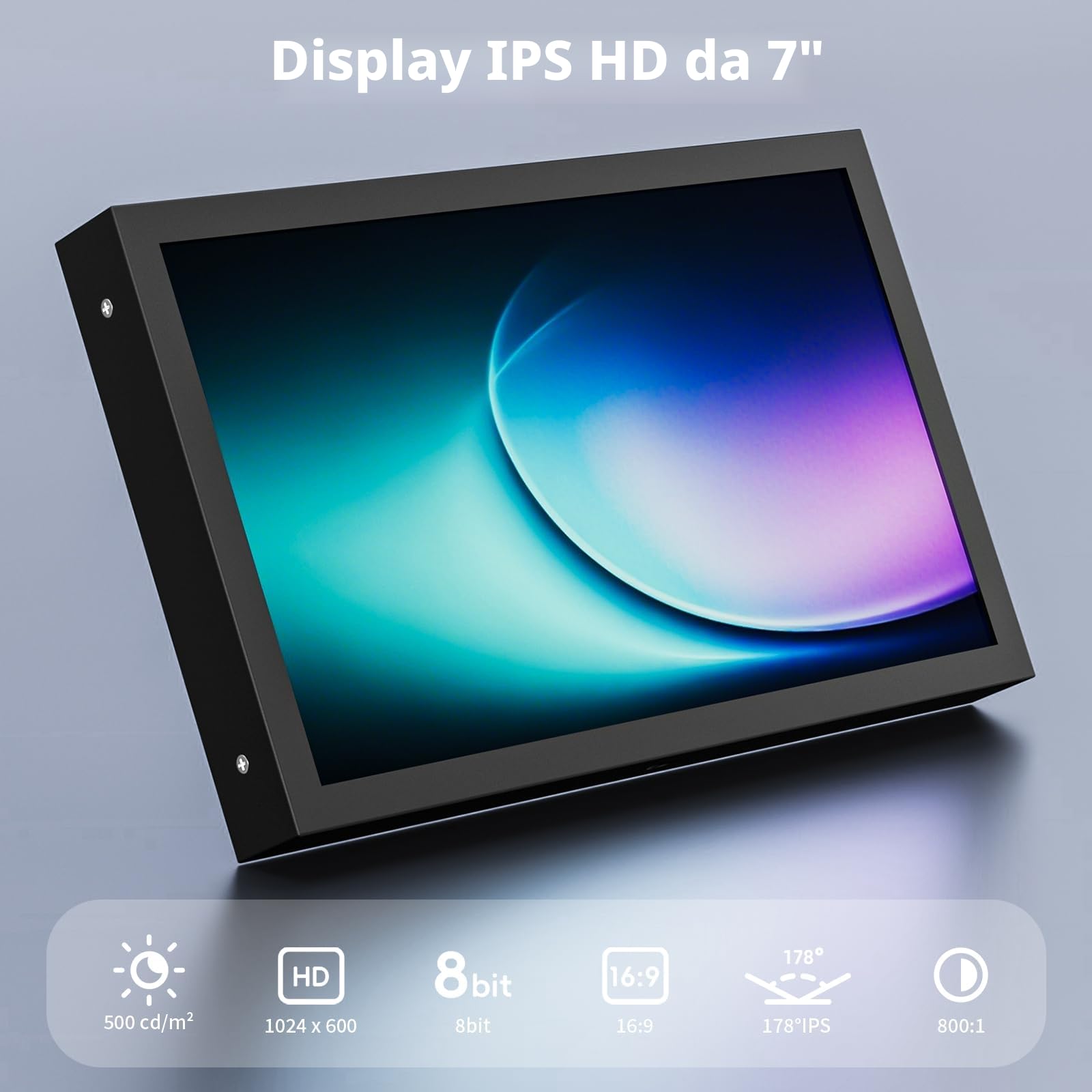 Mini Monitor HDMI da 7 pollici, VGA con AV BNC, 1024 × 600 schermo LCD, altoparlanti integrati, 178 ° IPS, multifunzione