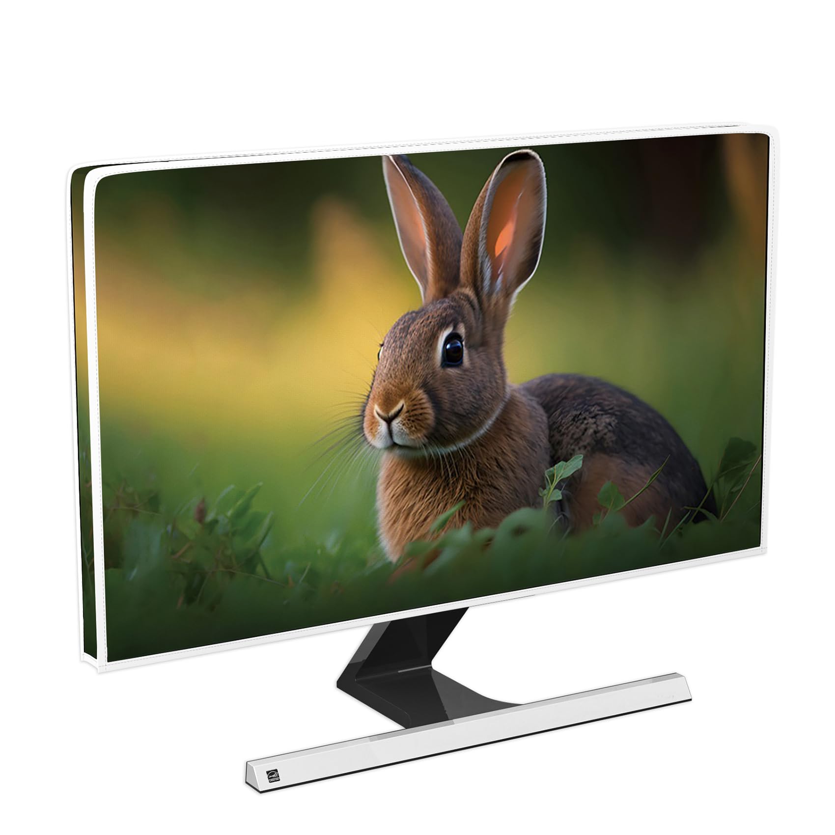 Cute Rabbit Television Cover 40,41,42,43 Inch Waterproof Nature Bunny Hare Grassland Full Body Cover for TV Screen Weatherproof Dust-Proof Anti-Scratch Television Covers for LED LCD OLED