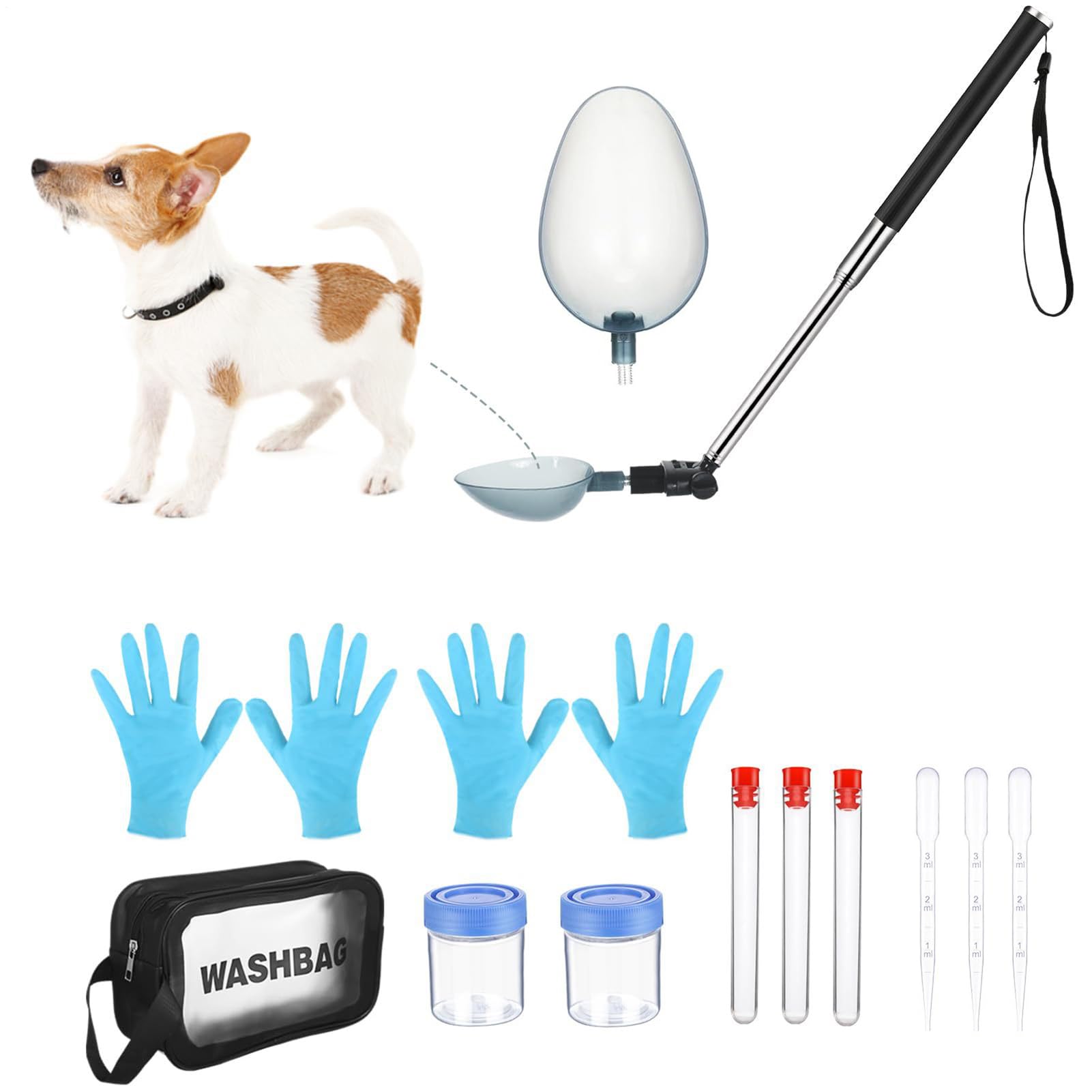 Dog Cat Urine Collector - 29-104 Cm Stainless Steel Dog Urines Collector, Long Handled Telescopic Pet Urine Sample Catcher, DogPregnancy Pee Test Kit, For Small Large Female Dogs, Veterinary Supplies
