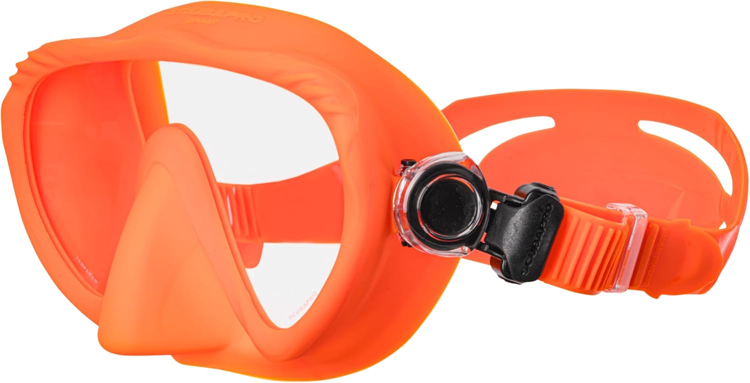 SCUBAPRO Ghost Scuba Dive Mask, Low-Volume Frameless Design w/Ultra Clear Single Lens, Silicone Skirt and Easy-Adjust Strap Buckles, Orange - Image 3