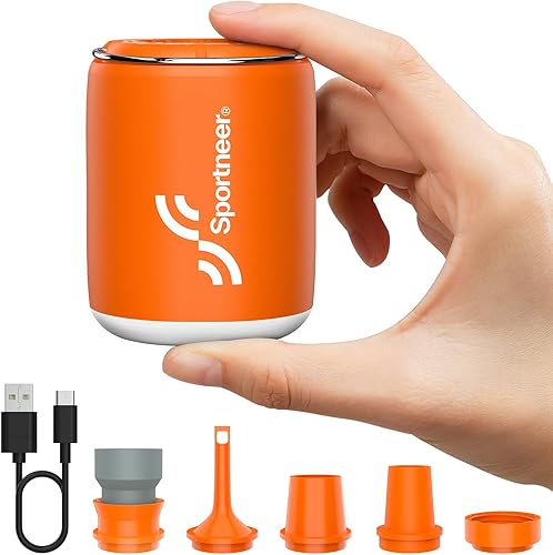 Sportneer Bomba de aire pequeña y portátil con luz de campamento, ultra mini bomba de aire con batería de 1600 mAh recargable por USB para