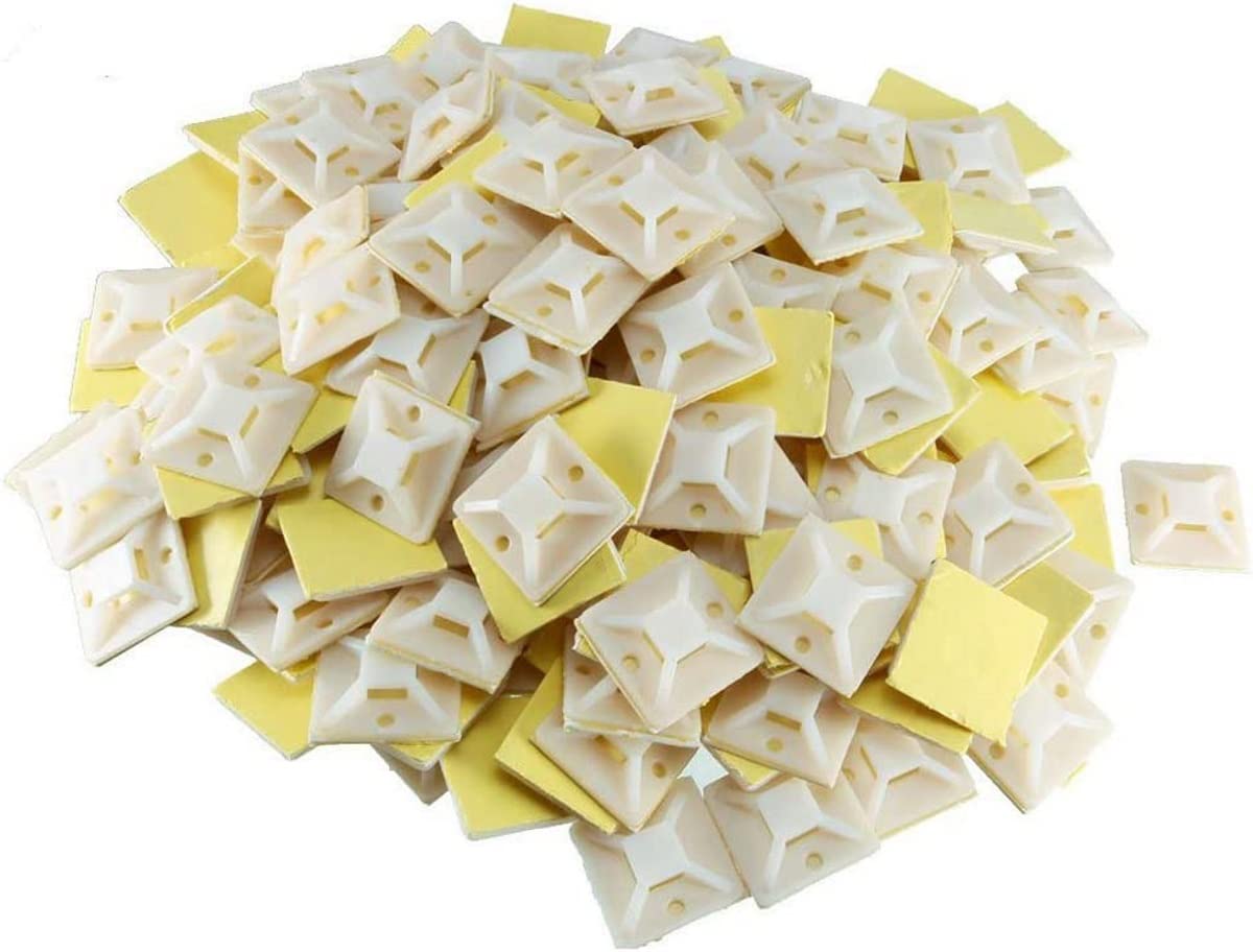 Royal Apex Premium Zip Tie Adhesive-Backed Mounts Professional Grade White Cable Tie Bases (100, 28x28 mm)