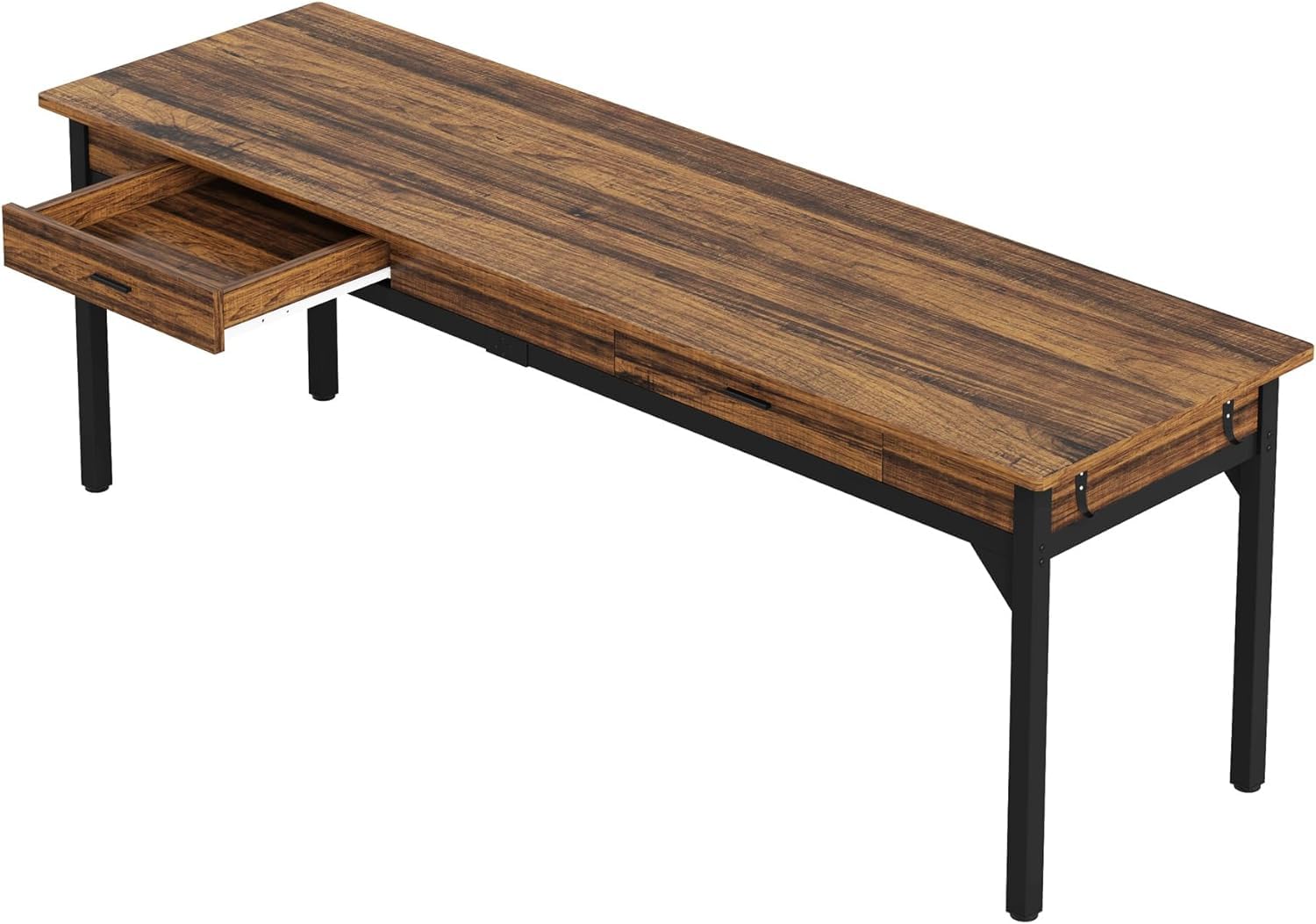 Tribesigns Scrivania per Computer, 200 x 60 x 82 cm Scrivania da Ufficio per Studenti e Lavoratori, Doppia Lunga Tavolo da Computer con 2 cassetti per Ufficio Studio, Marrone