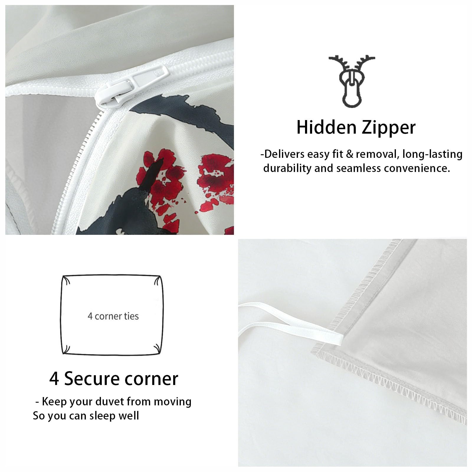 Biancheria da letto in stile giapponese, 155 x 220 cm, extra morbida, bianco crema, reversibile, in microfibra, copripiumino con chiusura lampo, per adulti, bambini e adolescenti