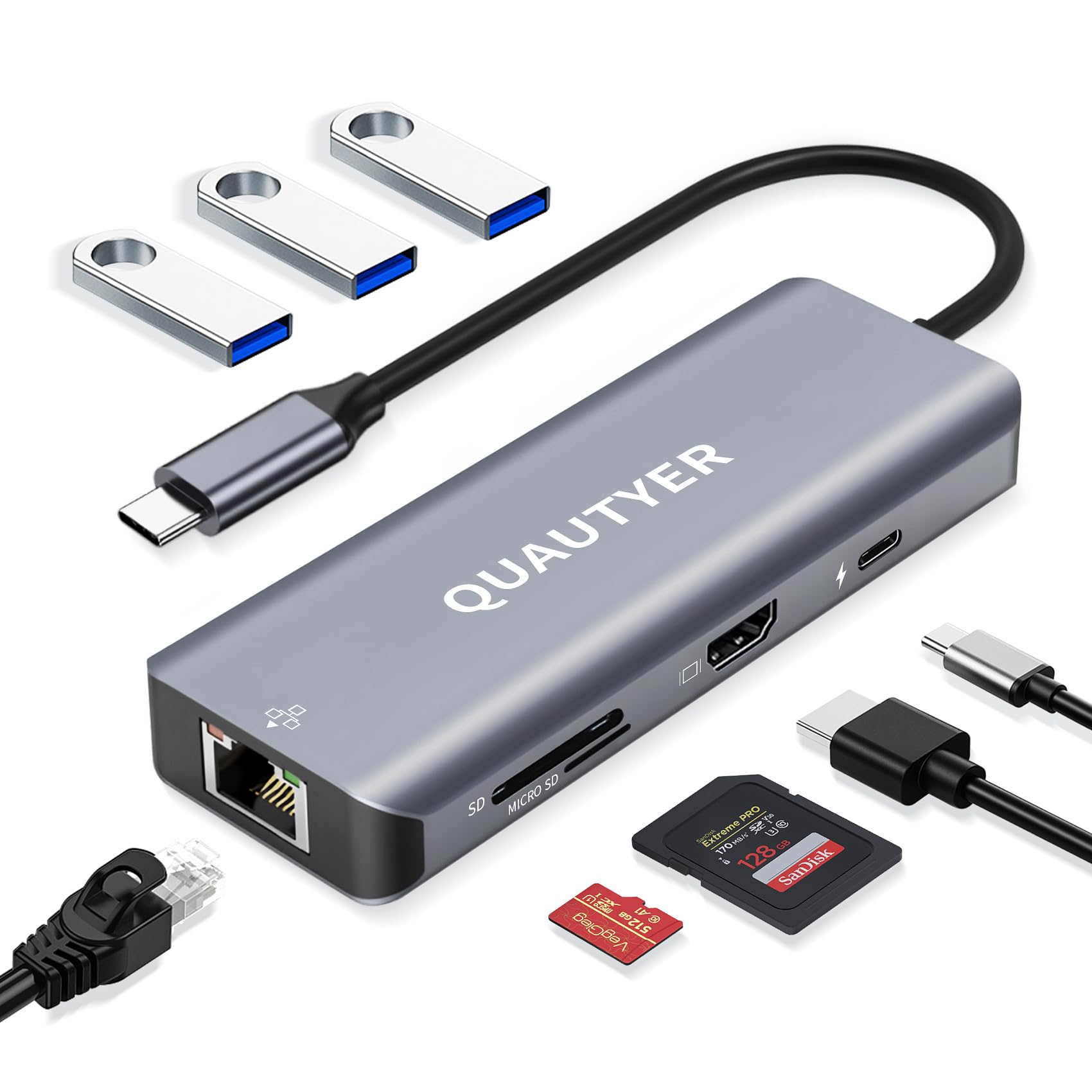 USB C Hub Multiport Adapter USB C to ethernet adapter 8 in 1 Docking Station for MacBook pro HDMI 4K 100W PD USB 3.0 Ports SD/TF Card Reader usb hub macbook hub USBC to HDMI Adapter for Laptop-image-38