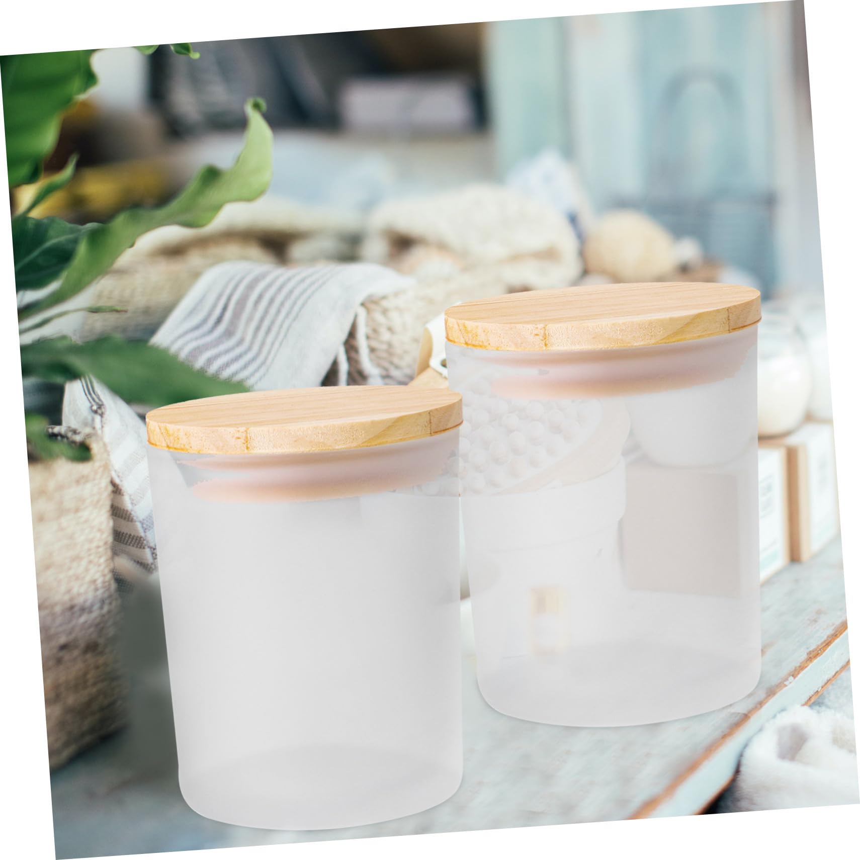 DOITOOL 4 Stück Kerzengläser mit Deckel aus Glas und Holz Zylindrisch Mattiert 400ml Elegante Kerzenhalter für Stabile Duftkerzen im Wohnzimmer
