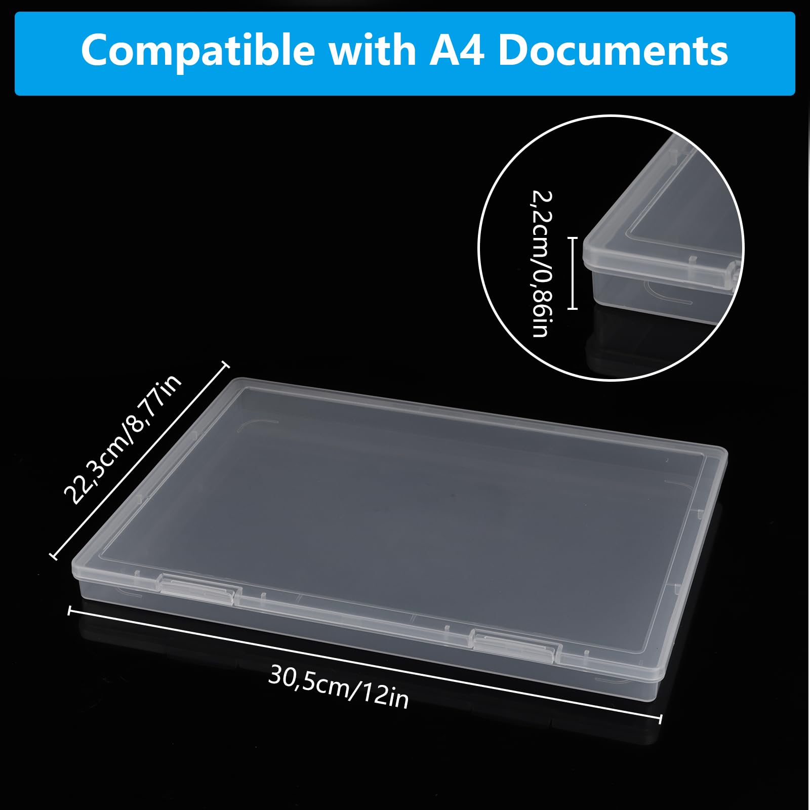 8er-Pack Tragbare Archivbox A4, Dokumentenbox A4 Kunststoff Transparent, Stapelbare Tragbare Multifunktionale Box A4 Kunststoff für Dokumente, Briefe, Sammelalben, 30.5x22.3x2.2CM