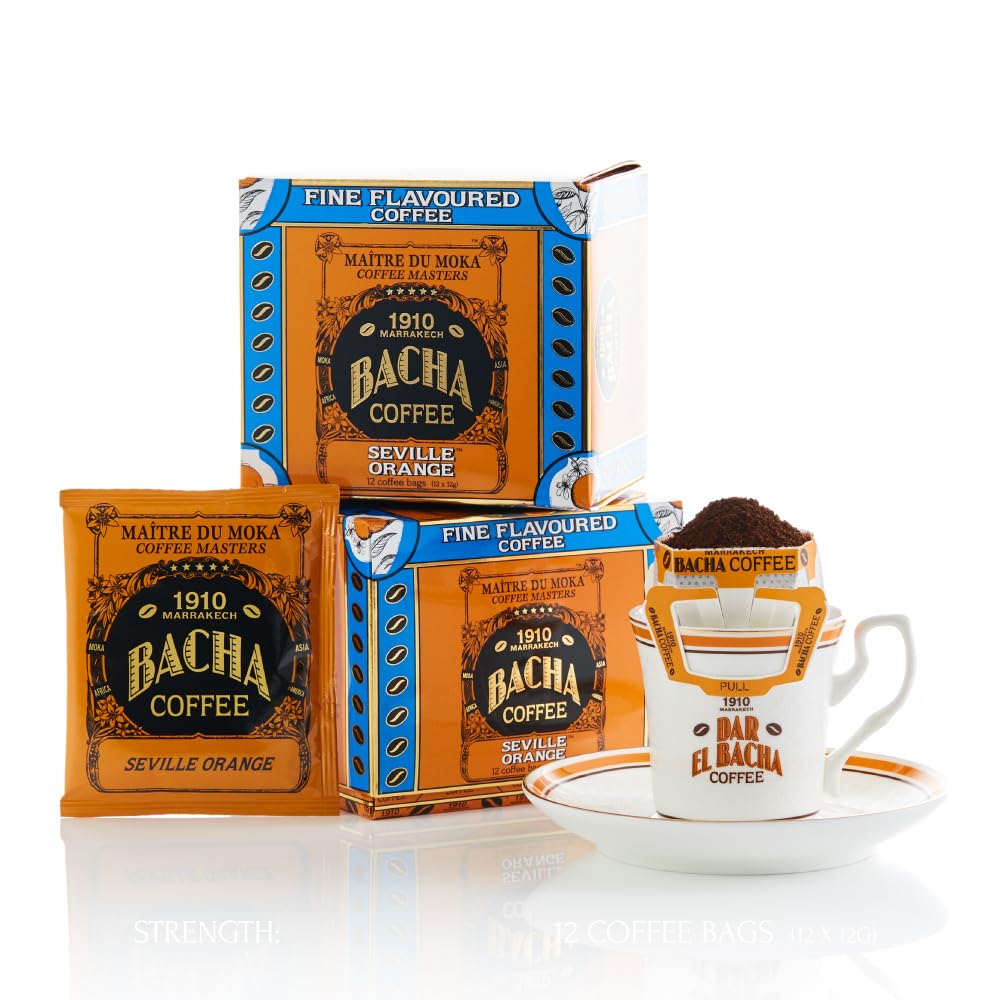 Bacha Coffee - Café Seville Orange Arômes Délicats - 12 Sachets de 12g | Arômes Chocolat, Agrumes - 100% Arabica avec filtre intégré - Torréfaction Medium - Caféiné