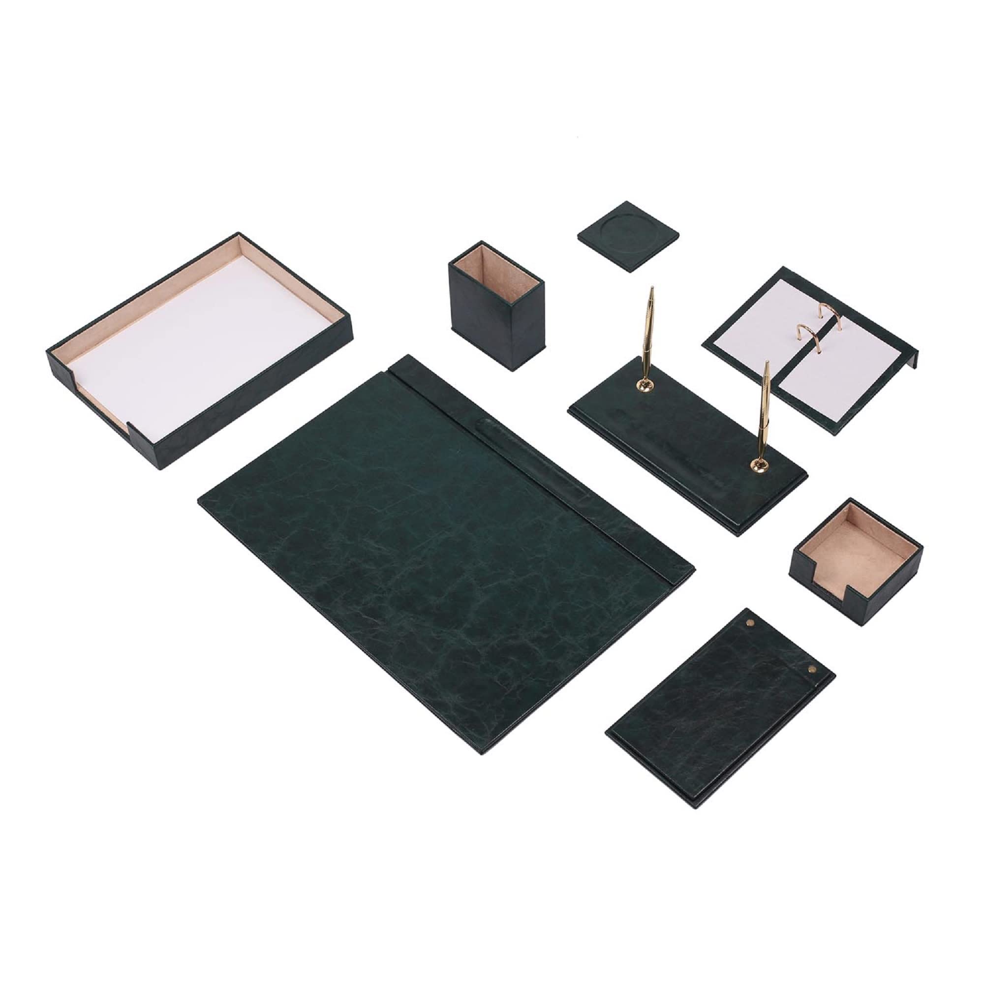 grünes Leder-Schreibtisch-Set – Schreibtischunterlage – Notizpapierhalter – Stifthalter – Lederuntersetzer – Schreibtischzubehör – Schreibtisch-Organizer – grün (10PCS-SINGLETRAY)