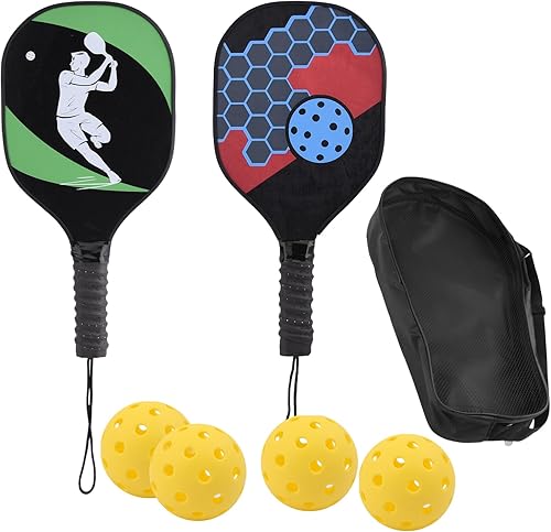 Miniatura 9 de Juego de 2 palas profesionales de pickleball para pickleball, agarre antideslizante que absorbe el sudor, con 4 pelotas de pepinillo, 1 bolsa de