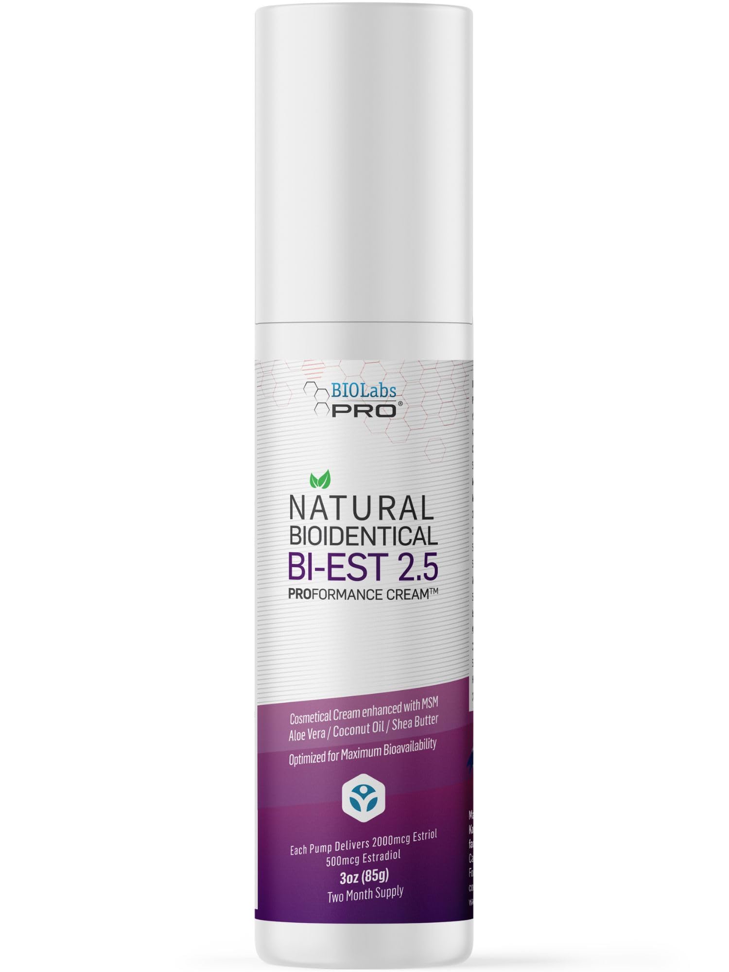 UltraSpa Skincare BioLabs PRO Natural Bioidentical Estro 2.5 Cream, Combo for Women Two Month Supply (Unscented-3oz)