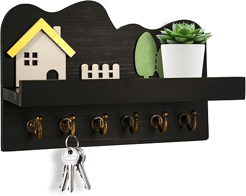 Bonito llavero para pared, soporte decorativo para llaves y correo con estante, diseño de casa pequeña para bolsos, paraguas, correo, cartera y