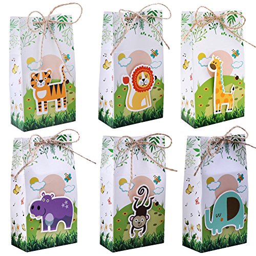 Aparty4u 48 Pezzi Upgrade Safari Animals Bags, Caja de Regalo de Papel Decoraciones para Fiestas de niños Jungla Baby Shower Suministros para Fiestas de cumpleaños