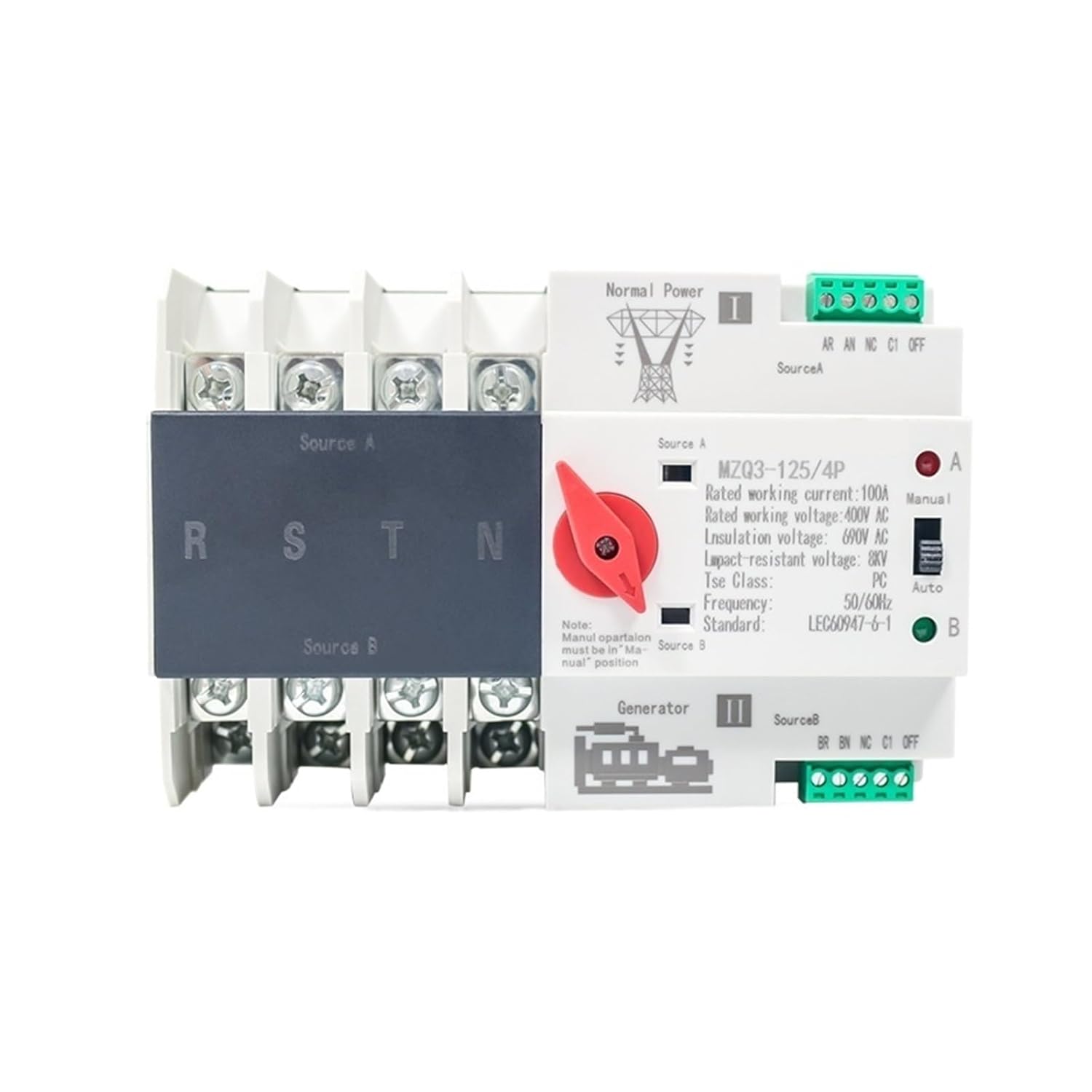 Mini 2p 100a 220v Reliable Din Rail Mounted Dual Power Automatic