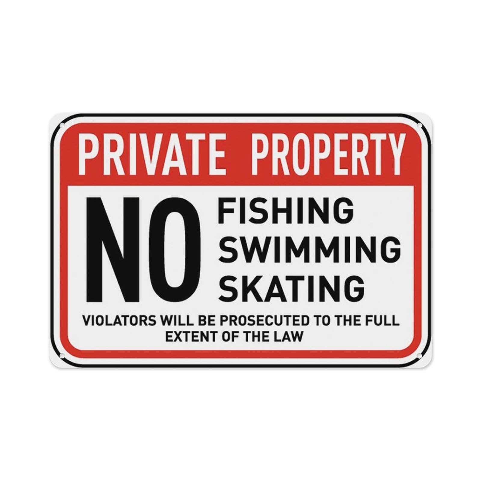 peiyeety No Fishing Skating Swimming Sign Aluminum Tin Warning Signs For Home Outdoor Garden 8X12 Inches