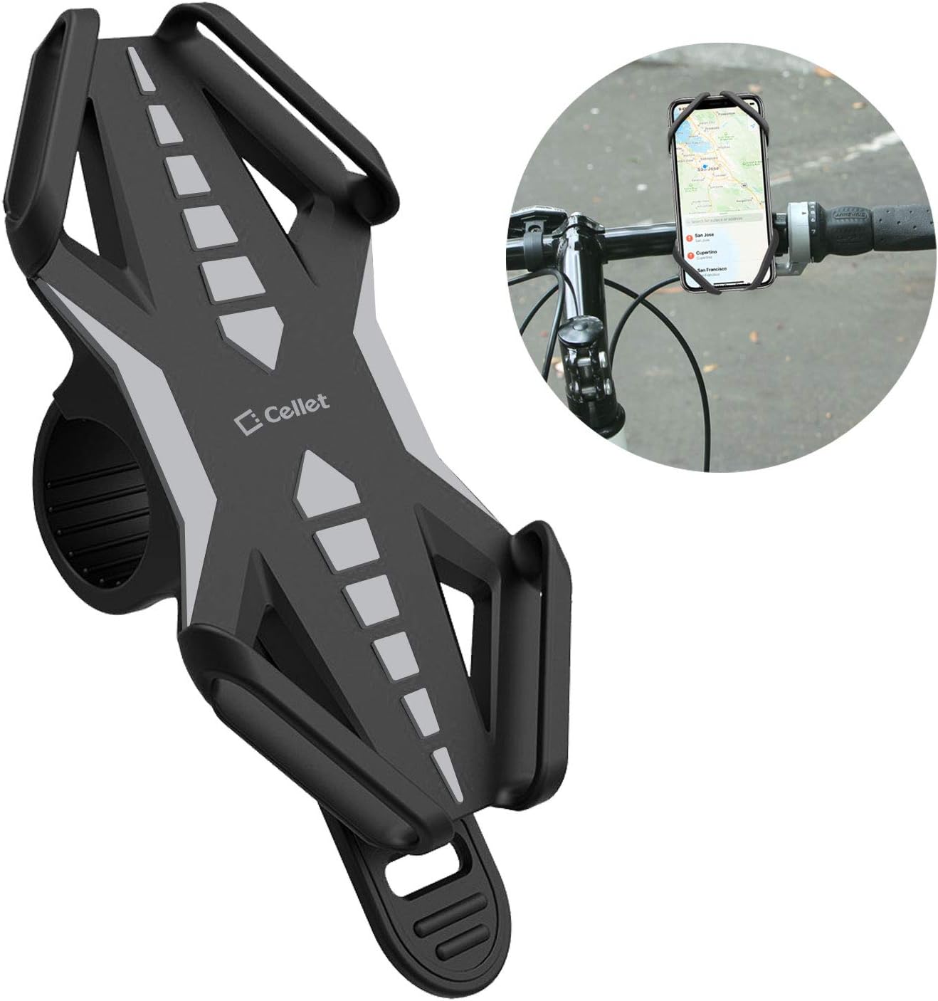 Cellet Bike Phone Mount, Universal Bicycle, Motorcycle Holder Mount Compatible for Apple iPhones, Samsung Galaxy, Google Pixel, Moto Series Smartphones (Grey) Cellet Bike Phone Mount, Universal Bicycle, Motorcycle Holder Mount Compatible for Apple iPhones, Samsung Galaxy, Google Pixel, Moto Series Smartphones (Grey)