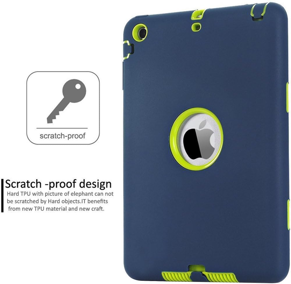 iPad Mini Case, iPad Mini 2 Case, iPad Mini 3 Case, BENTOBEN 3 in1 Anti-Slip Hybrid Hard PC Soft Silicone Heavy Duty Rugged Shockproof Protective Cover for iPad Mini 1/2/3, Navy Blue &Yellow