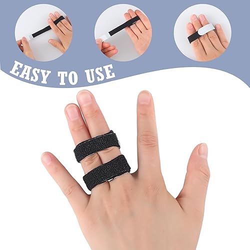 Miniatura 3 de TrelaCo Paquete de 20 correas negras Buddy para dedos, cinta antideslizante para dedos rotos con gancho y bucle acolchado, lavables, reutilizables,