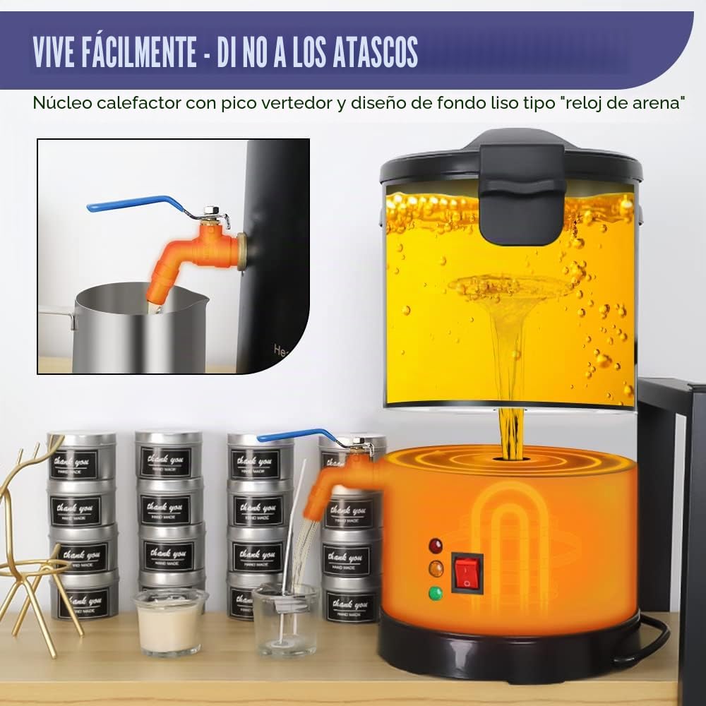 TOAUTO WMF-5L - Fundidor de cera para hacer velas, olla de fusión de cera con boquilla de vertido más rápido y controlador de temperatura, sin obstrucciones y fácil de limpiar