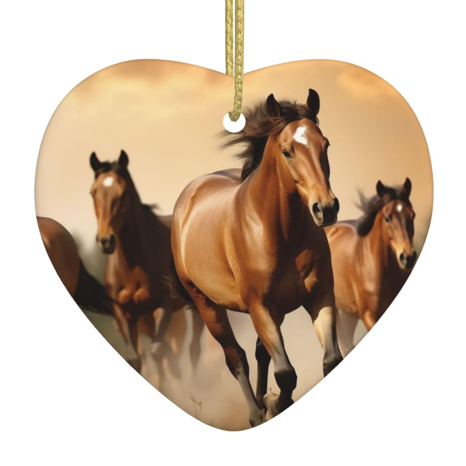Ceramic Christmas Tree Hanging Ornaments with Gold Ropes Christmas Tree Decorations Heart Ceramic Horses Pendant Keepsake Decorations for Holiday Xmas Gift Ideas