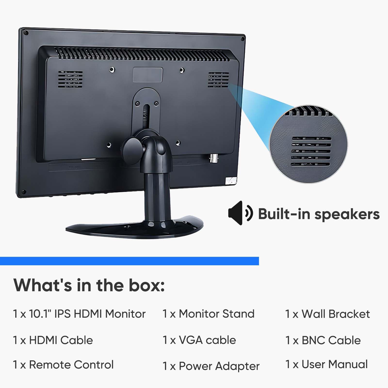 JaiHo Wyświetlacz 10,1 cala IPS kąt widzenia 180 stopni, 1920 x 1200 Full HD mini monitor PC HDMI VGA 16:10 przenośny drugi monitor do laptopa Raspberry Pi, mały ekran LCD samochód ciężarówka