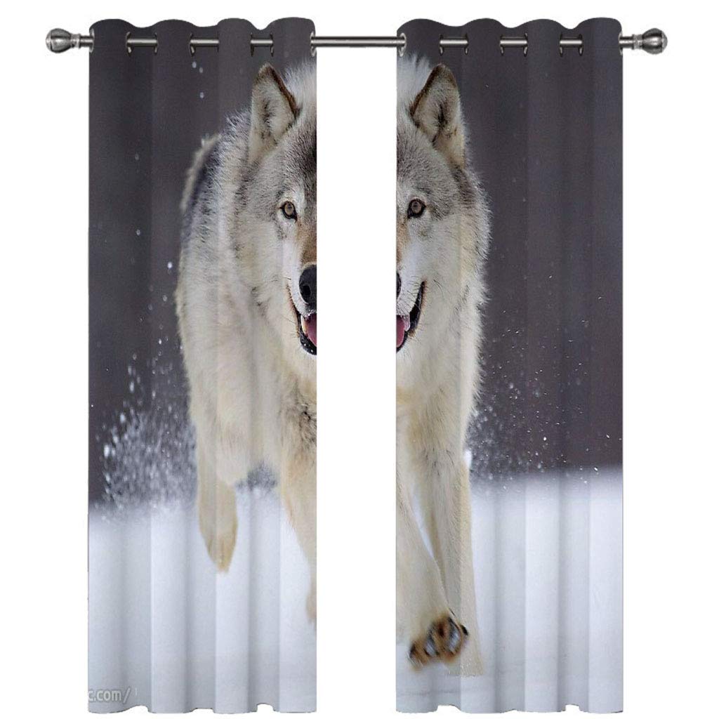 Rideau occultant thermique loup des neiges 234x230cm gris et blanc