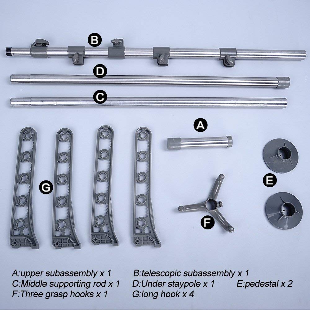 BAOYOUNI Wäscheständer mit 4 Ebenen, zum Aufhängen von Kleidung und Wäsche, verstellbar, Metall-Eckspannstange, grau | Eckspannstange aus Metall, vom Boden bis zur Decke verstellbar, platzsparender Wäsche-Organizer, kein Bohren erforderlich