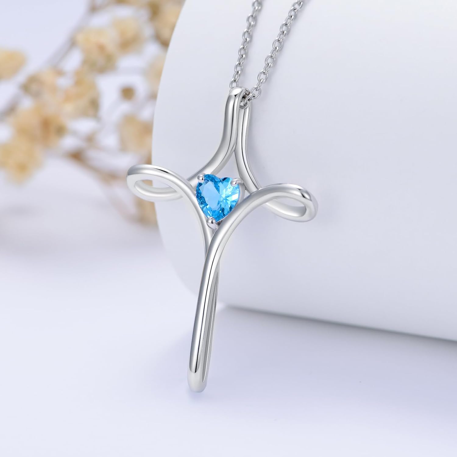 Birthstone Cross Necklaces for Women, 925 Stelring Silver Colored Gemstone Cross Necklaces Christian Jewelry Confirmation Baptism Gift - Image 4