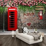 London Phone Booth Rose Wall Mural, Custom Photo Mural Wallpaper, Wall Stickers Good Adhesion Easy t