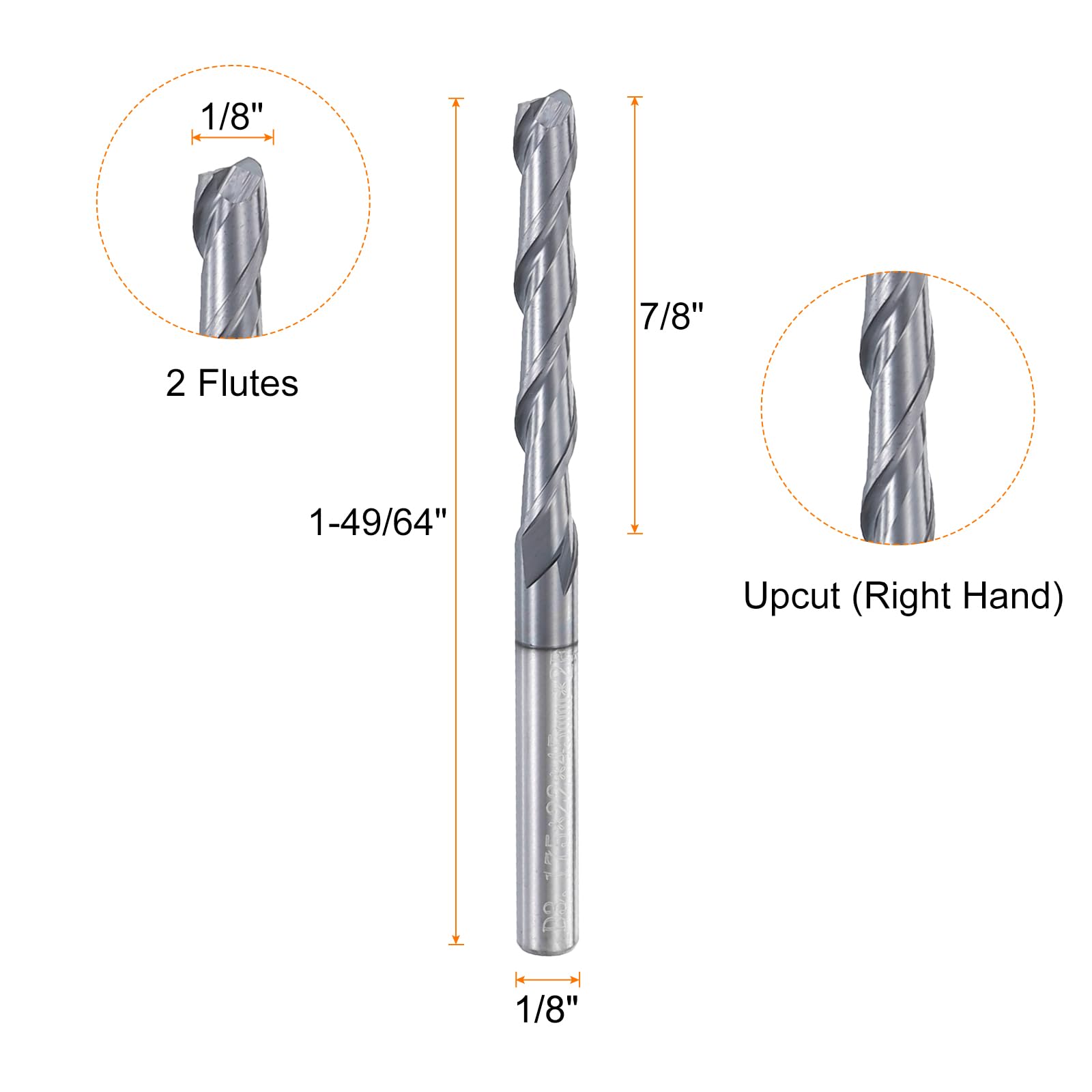 QUARKZMAN 10 sztuk frezów trzpieniowych 1/8", stal wolframowa, 2 frezy CNC z powłoką z wysokiego aluminium i tytanu, długość ostrza 22 mm, długość całkowita 45 mm, twardość 44-46