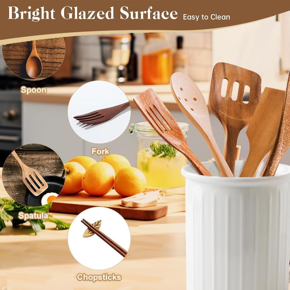 Küchenutensilienhalter Keramik für Küchentheke, Utensilienhalter Küche, Groß Küchenutensilienhalter, Relief Besteckhalter für Küche, Arbeitsplatte Aufbewahrung - 13,4 x 10.8 cm