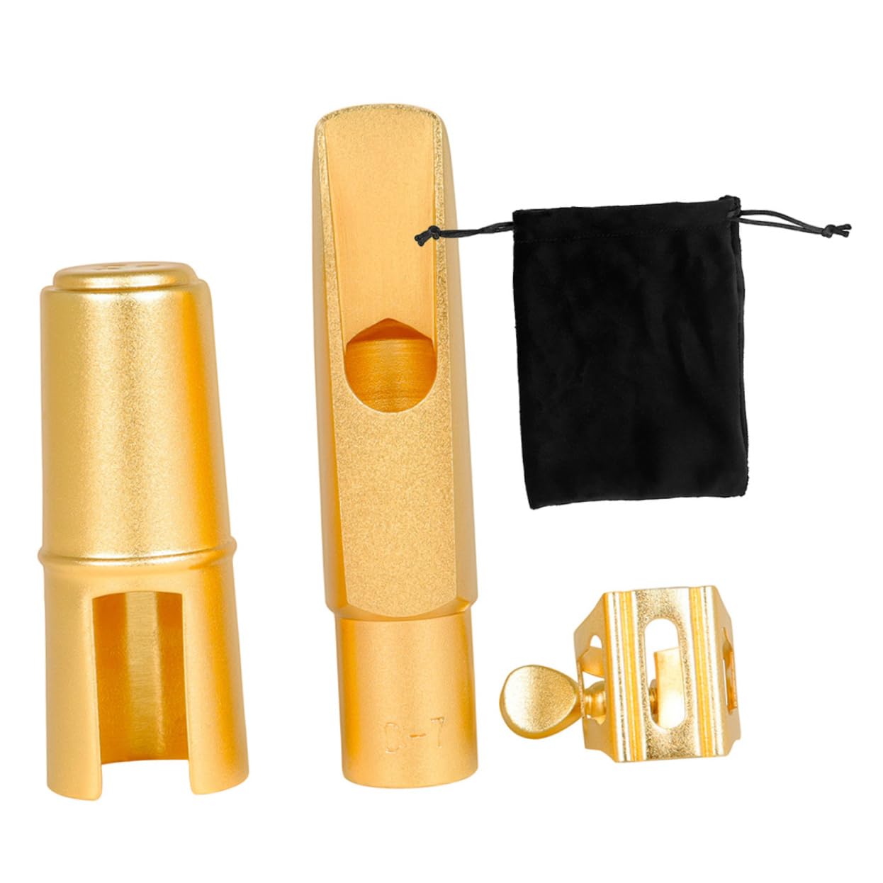 Juego de Boquilla para Saxofón Alto Dorado de Metal, 1 Set | Tapas Protectoras, Clip y Bolsa de Tela, Acabado Elegante, para Músicos Profesionales y Uso Amplio