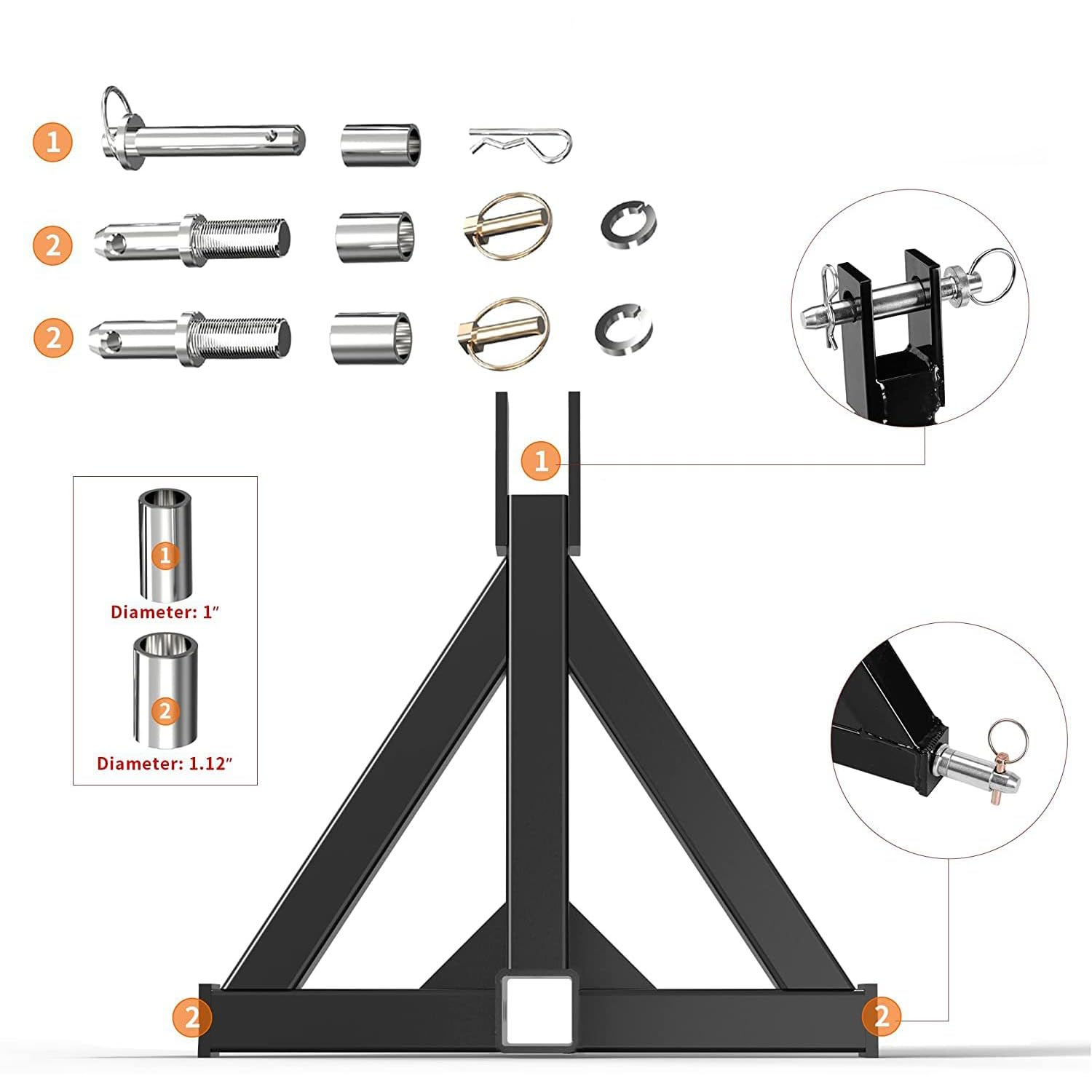 Enganche de remolque de 3 puntos con receptor de 2 pulgadas, para cuello de cisne de tractor, capacidad de 2000 libras, adaptador de brazo de remolque de enganche, apto para tractor agrícola